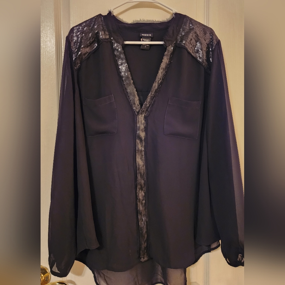 Torrid Chiffon & Sequins L/S Top